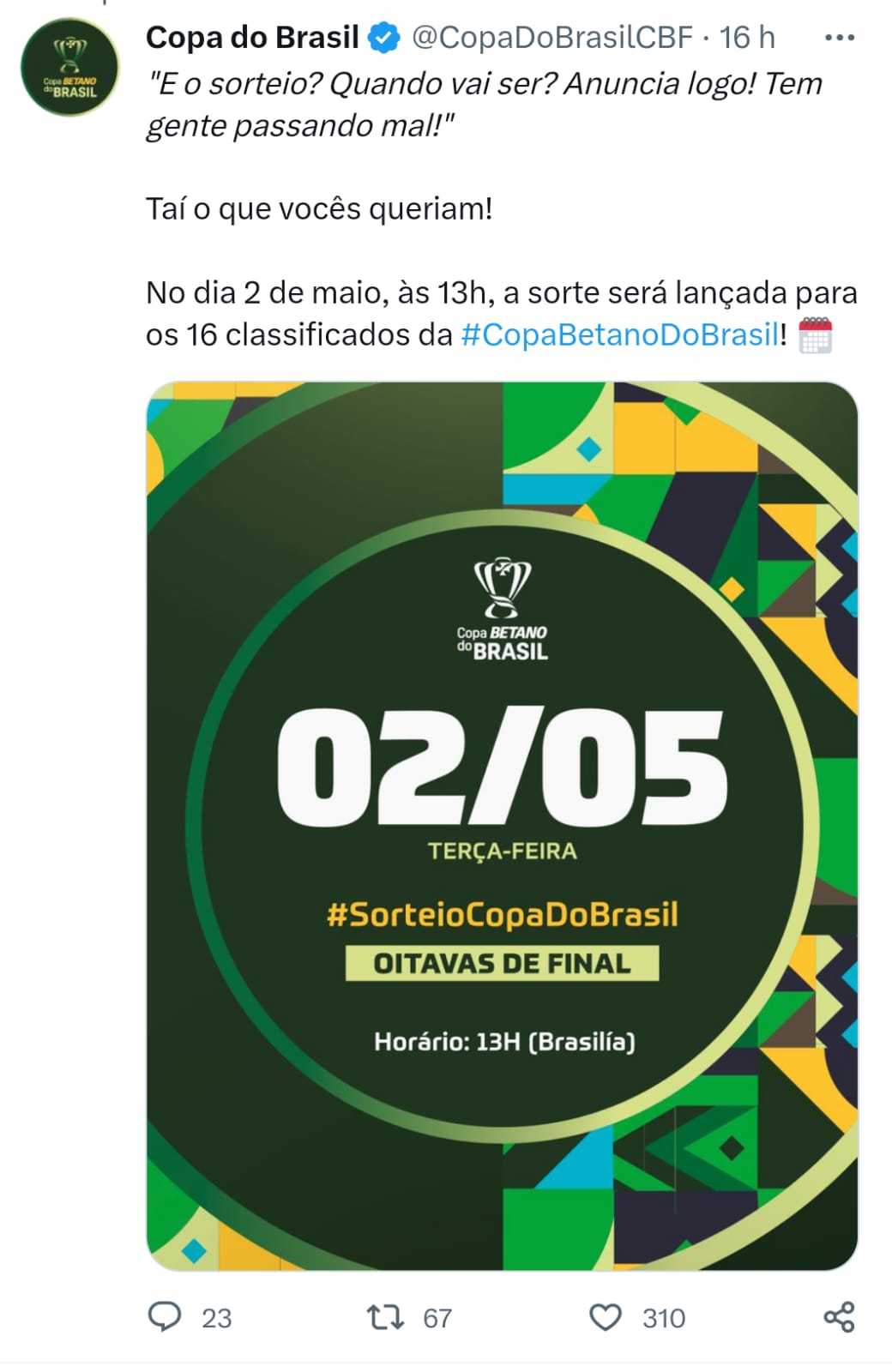 Resultado do sorteio: final da Copa do Brasil 2023 será no Morumbi