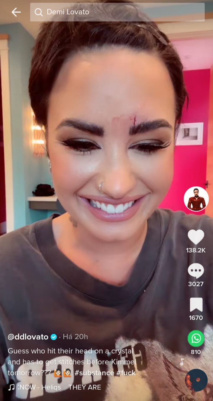 Vídeo de Demi Lovato no TikTok. (Foto: Reprodução/TikTok) Lorena Bueri