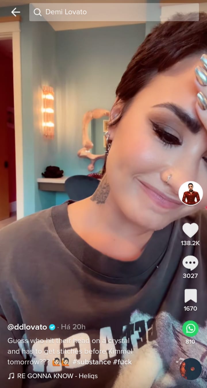 Vídeo de Demi Lovato no TikTok. (Foto: Reprodução/TikTok)