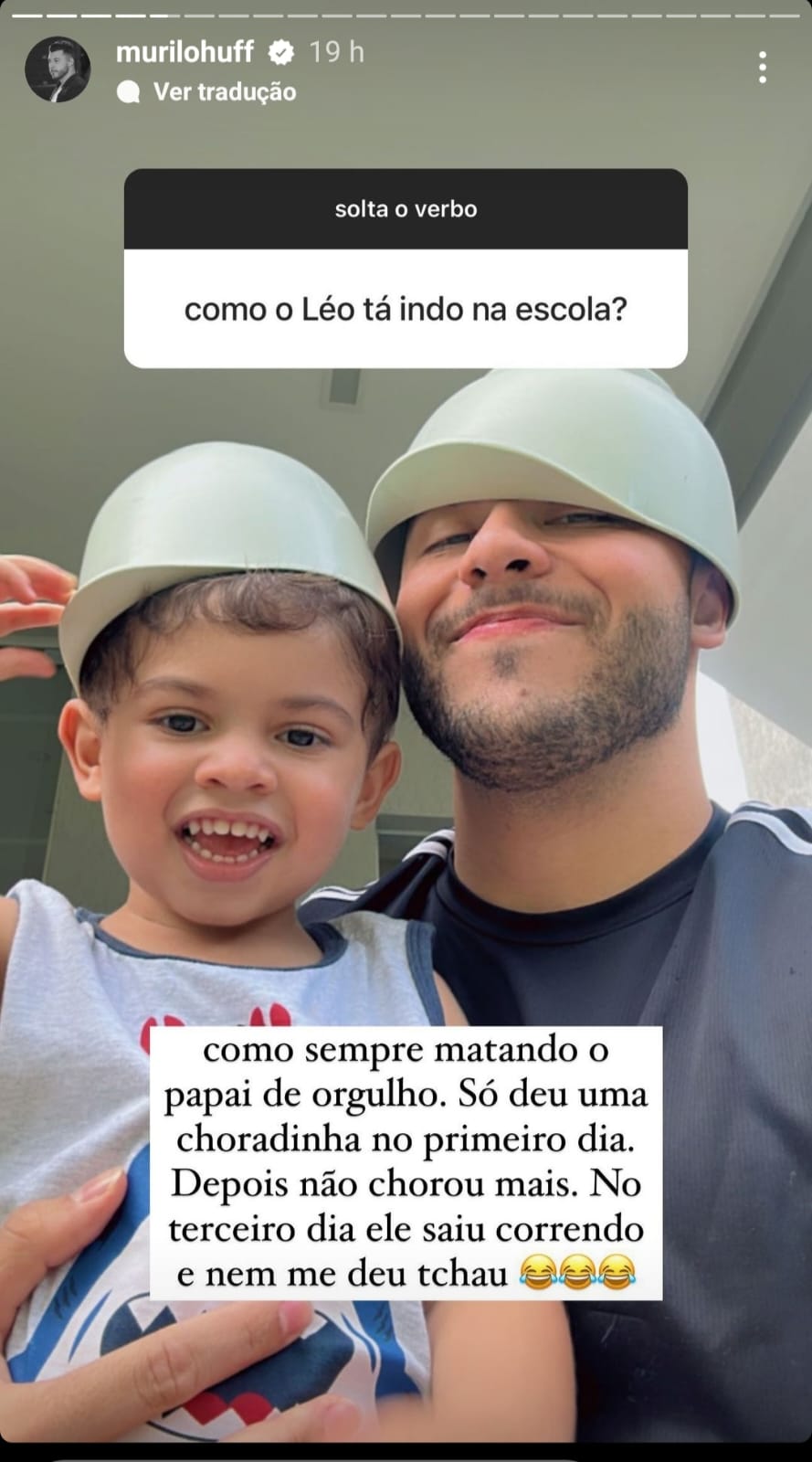 Murilo fala sobre a evolução do filho Léo na escola. Foto: Reprodução/Instagram/@murilohuff Lorena Bueri