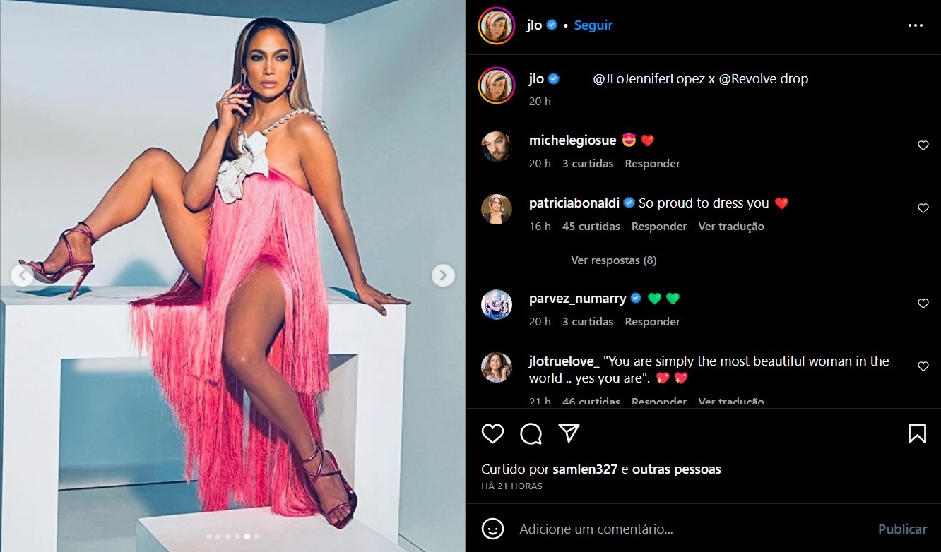 Patricia Bonaldi celebra vestir Jennifer Lopez para campanha de sapatos. (Foto: Reprodução/Instagram @patbo)