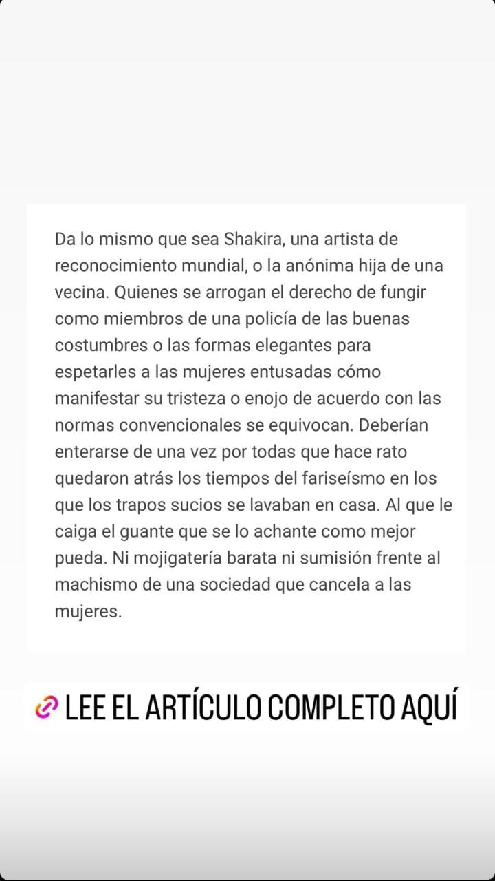 Artigo do El Herado compartilhado por Shakira. Foto: Reprodução/Instagram/@shakira