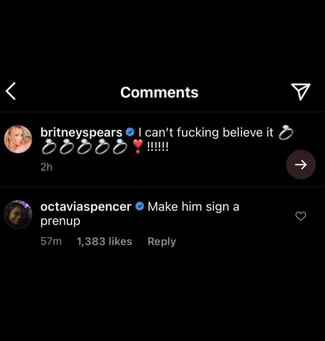 (Octavia Spencer comenta sobre noivado de Britney Spears, Reprodução/Instagram)