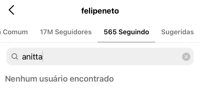 Felipe retribuiu o unfollow (Fonte: Reprodução/Instagram) Lorena Bueri