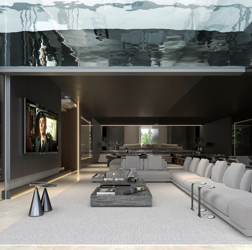 Sala com piscina de vidro no teto (Reprodução/Instagram)