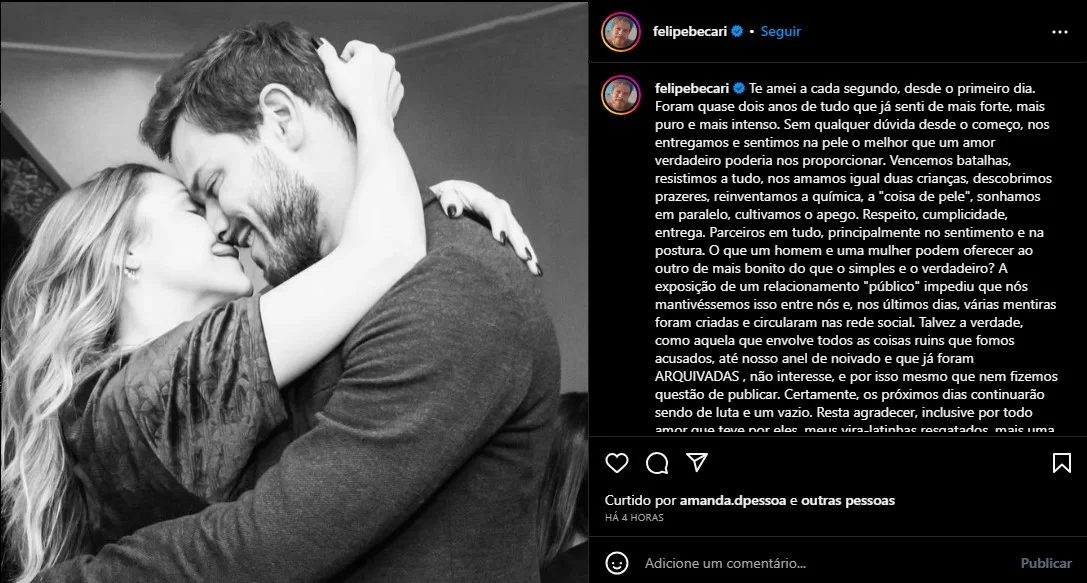 Foto: Felipe Becari se declara para Carla Diaz (Reprodução/Instagram/@felipebecari)