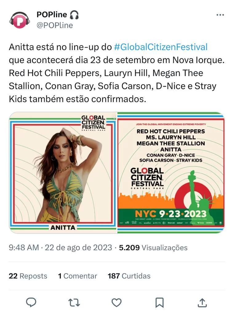 Anitta conquista o mundo Confira sua participação no Global Citizen