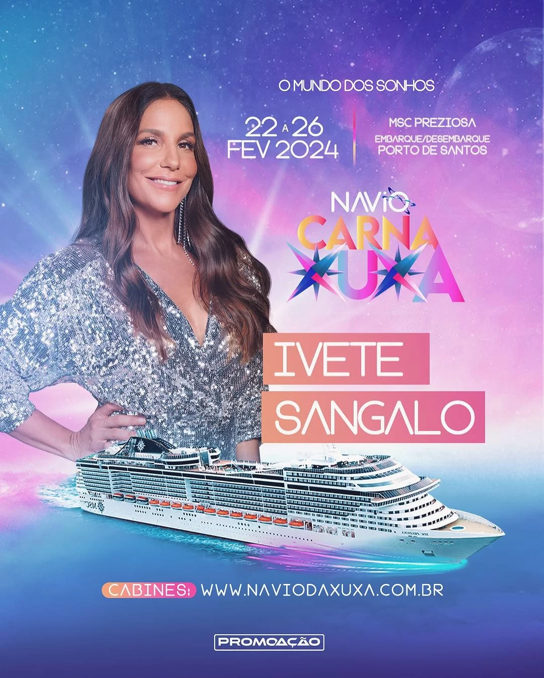 Ivete Sangalo é a primeira atração confirmada no “Carna Xuxa” (Foto: reprodução/ Instagram/@naviodaxuxa) Lorena Bueri