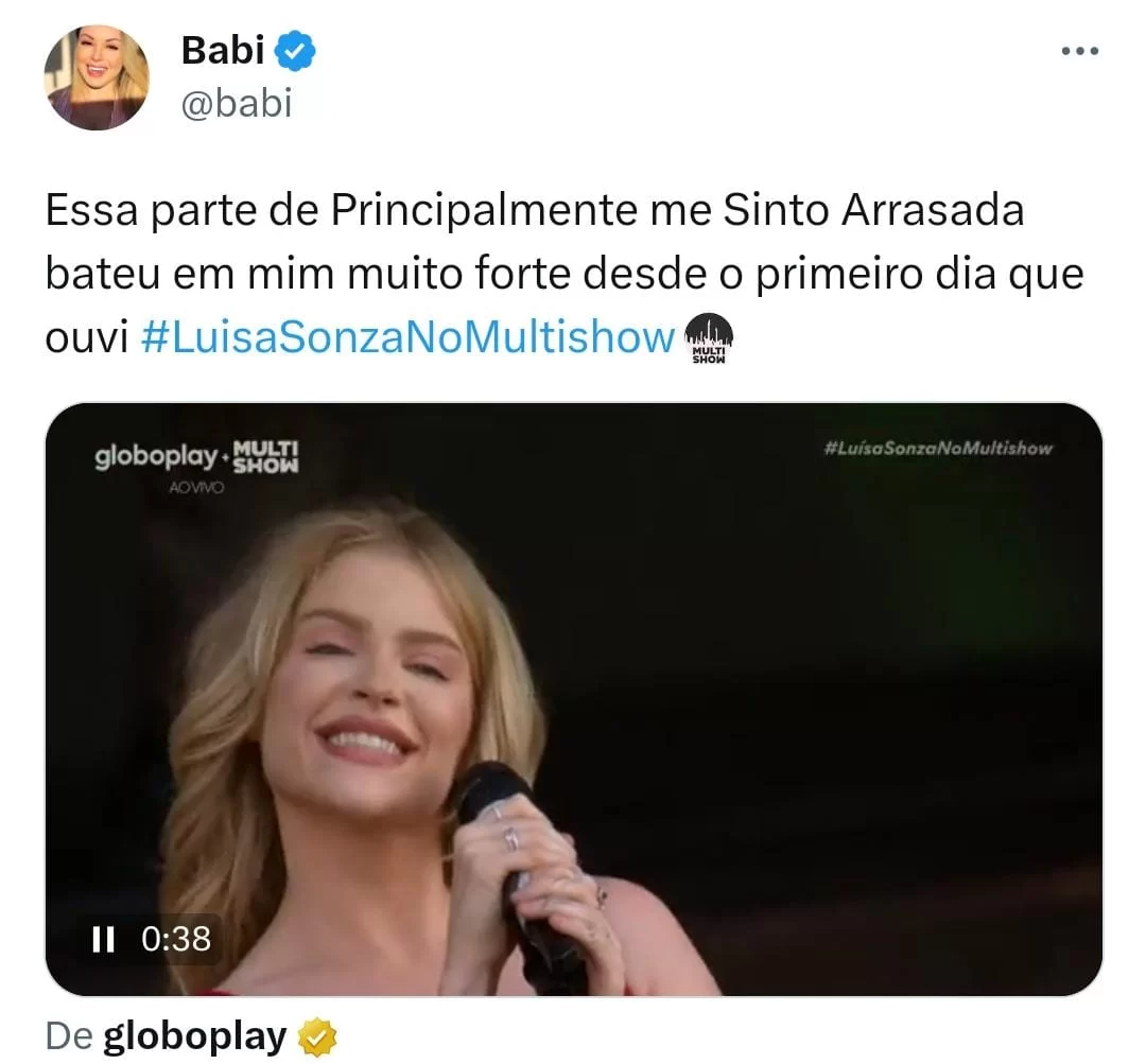Luísa Sonza interpreta a canção. (Reprodução/Twitter: @Babi)