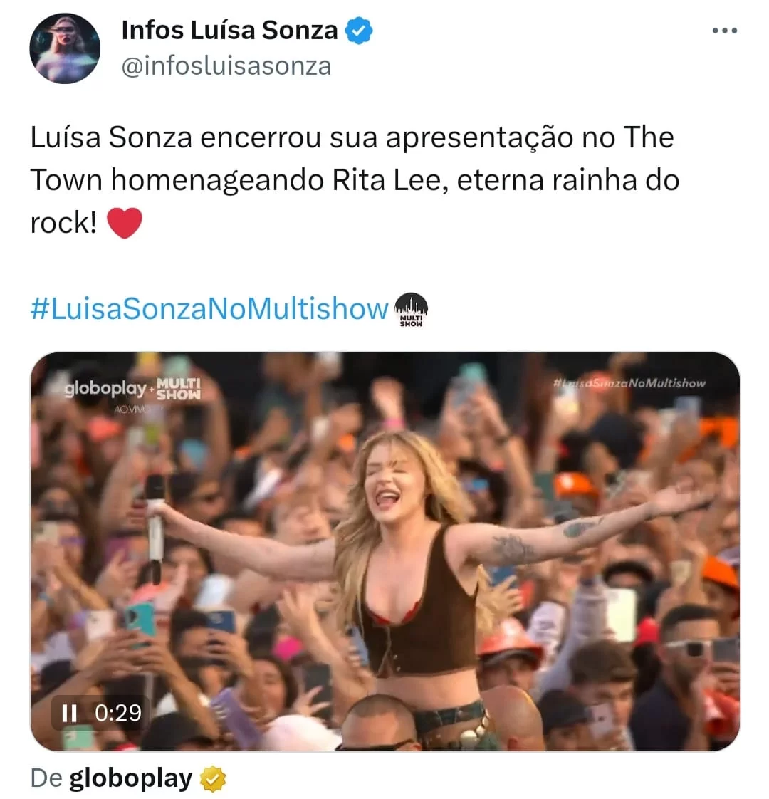 Luísa Sonza se despede ao som de ''Lança Menina''. (Reprodução/Twitter @infosluisasonza)