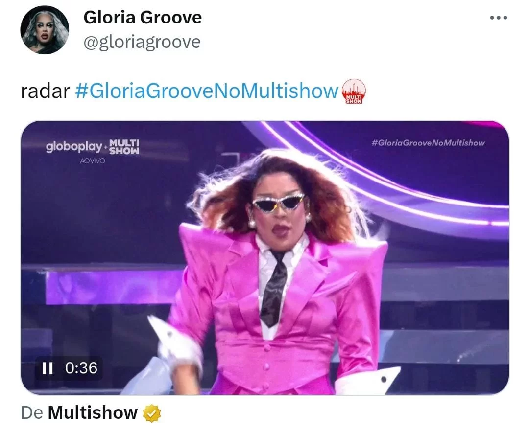 Gloria Groove canta ''Radar''. (Reprodução/Twitter @gloriagroove)