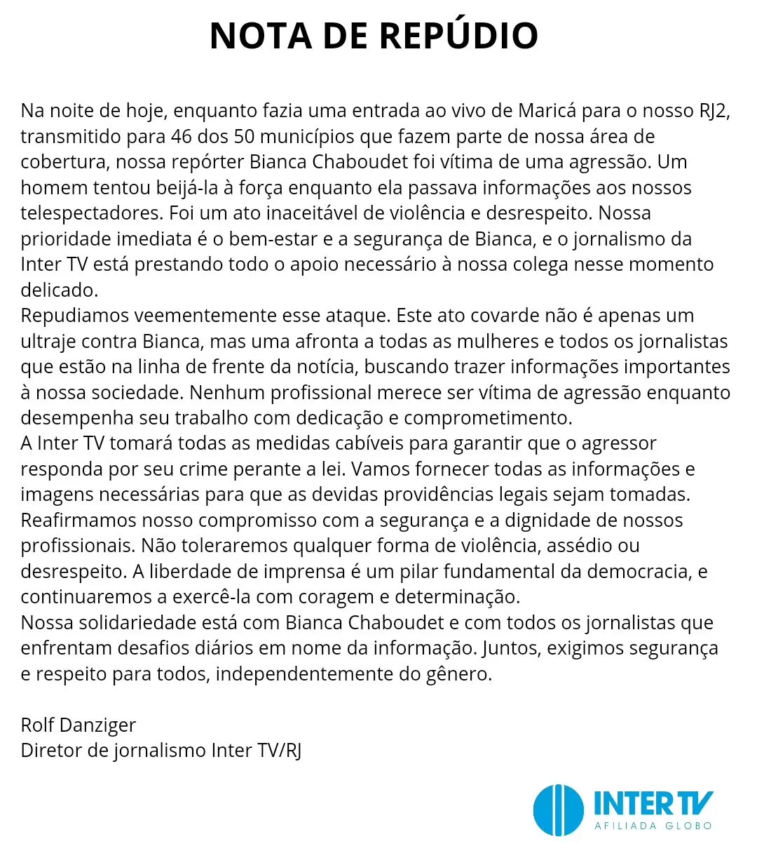 Nota de repúdio inter tv