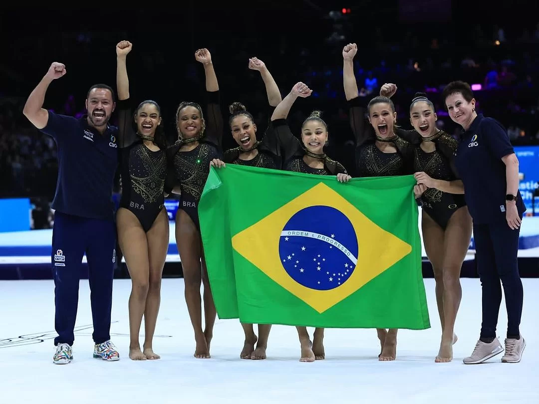 Equipe da seleção brasileira de ginástica no Mundial de Ginástica Artística na Antuérpia