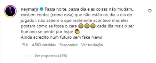 Neymar em resposta sobre post que insinua sua saída do PSG