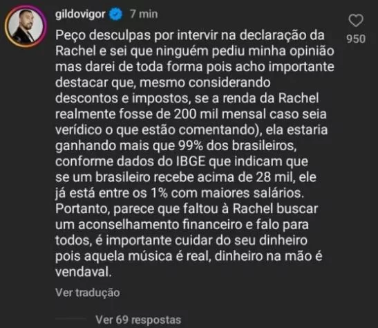 Gil criticando Rachel Sheherazade