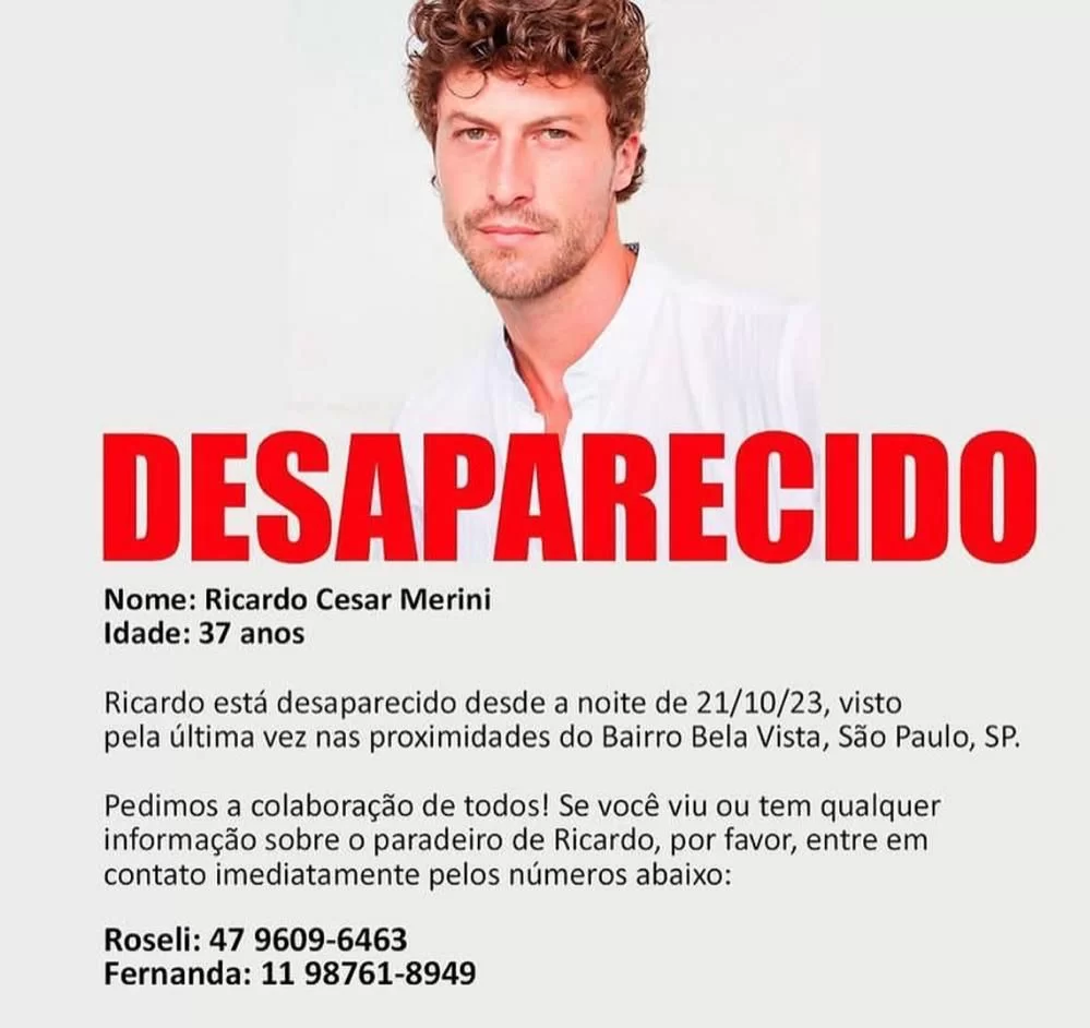 Cartaz desaparecido Ricardo Merini