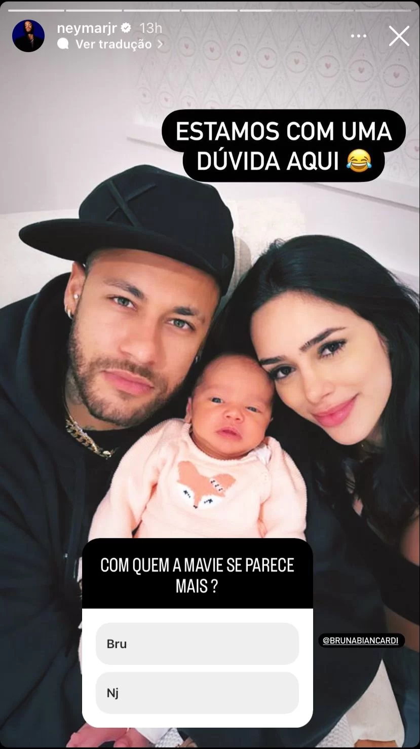 Neymar aparece ao lado de Bruna Biancardi e da filha Mavie (Reprodução/Instagram/@neymarjr) Lorena Bueri