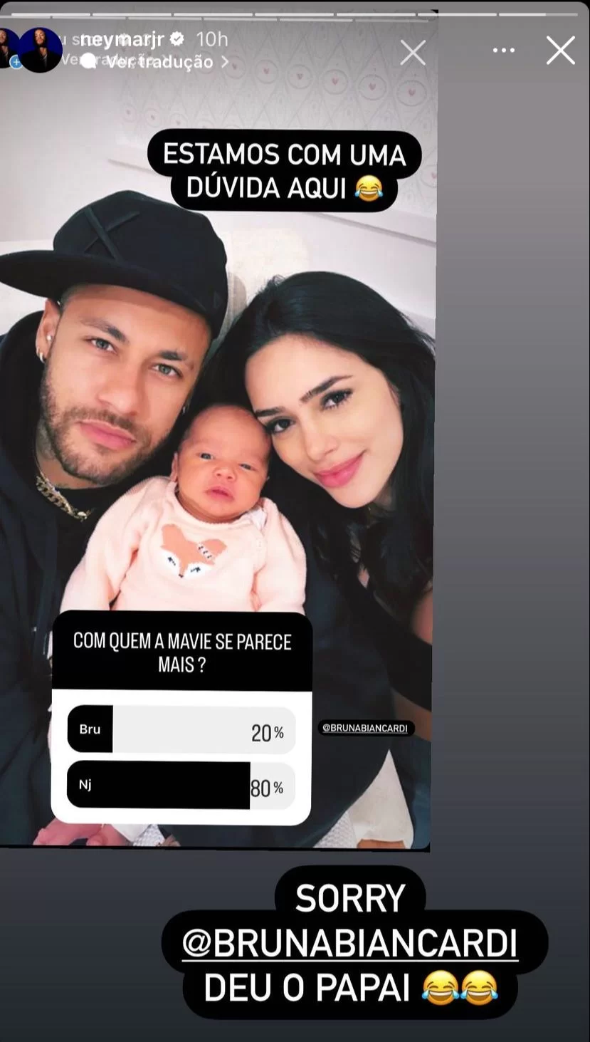 Neymar mostra resultado de enquete aos seguidores (Reprodução/Instagram/@neymarjr) Lorena Bueri