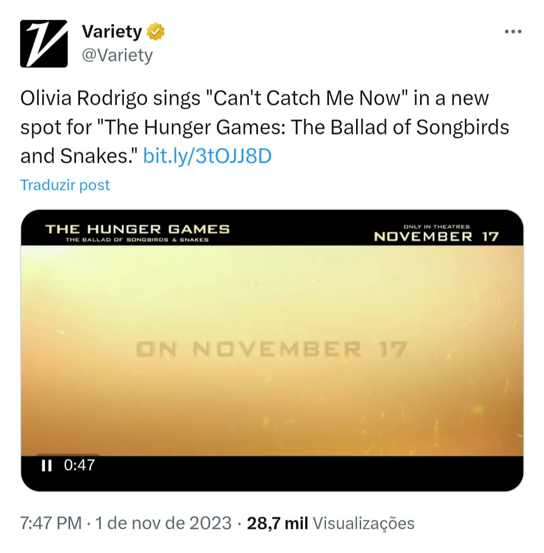 Olivia Rodrigo lançará uma música para a trilha sonora de Jogos Voraz