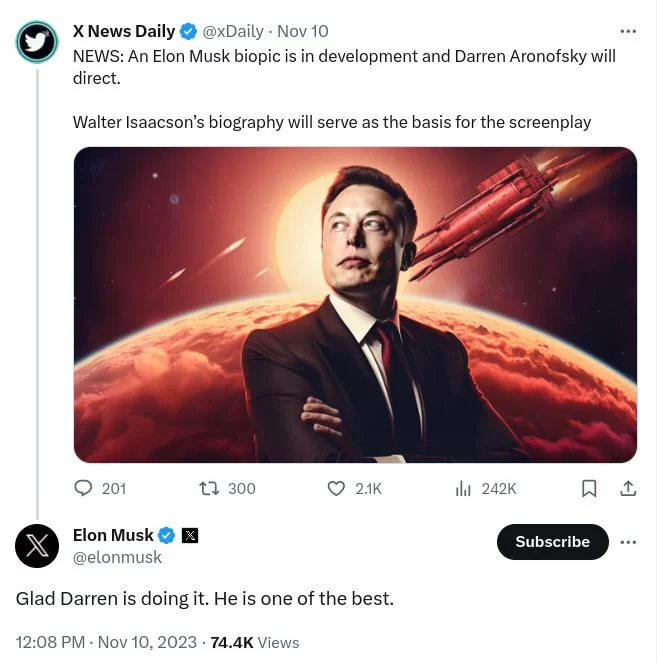 Elon Musk aprovou na última sexta-feira (10) a escolha do diretor, após a divulgação da notícia