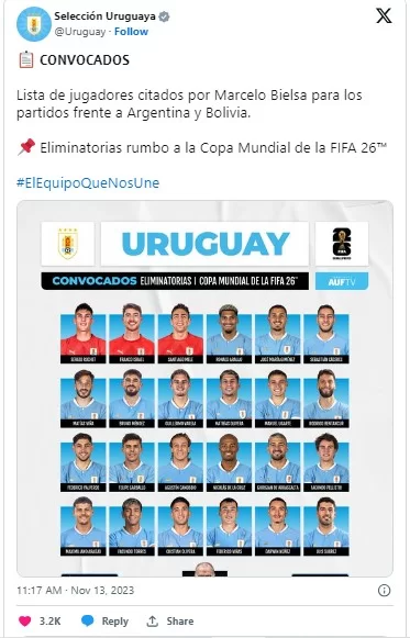 Os 26 convocados do Uruguai na Copa do Mundo 2022: lista completa