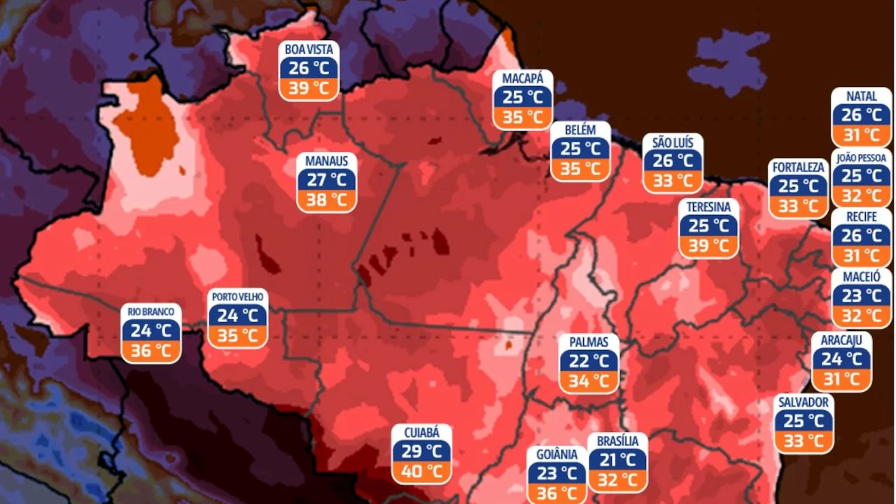 Previsão do tempo do Inmet para 18 de novembro, durante a oitava onda de calor no Brasil em 2023