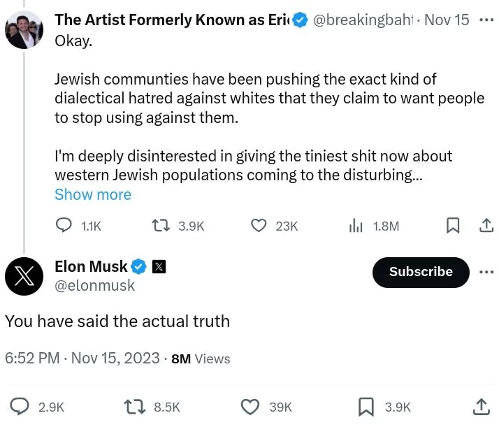 Suposto endosso de Musk a comentário antissemita em novembro levou a êxodo de anunciantes na plataforma