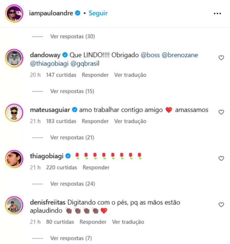 Comentários no instagram (Foto: reprodução/Instagram/@iampauloandre) Lorena Bueri