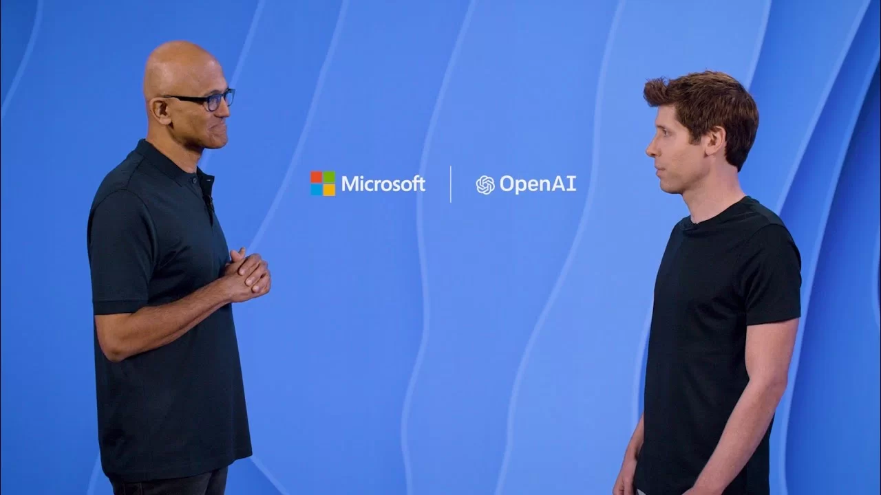 Os CEOs da Microsoft e da OpenAI Satya Nadella e Sam Altman
