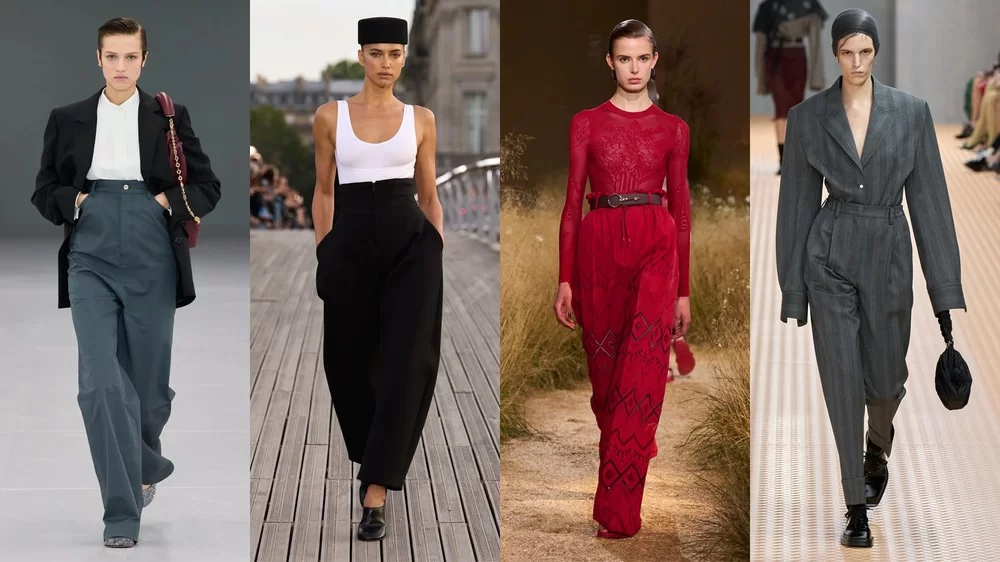 A partir da esquerda modelos vestem, looks Loewe, Alaïa, Hermès e Prada (Foto:reprodução/ Vogue) Lorena Bueri