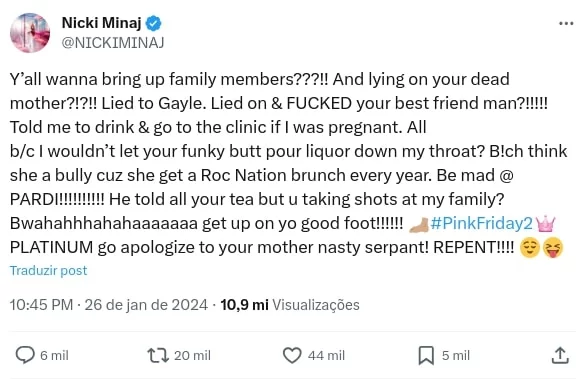 Tweet de Nicki Minaj sobre Megan Thee Stallion