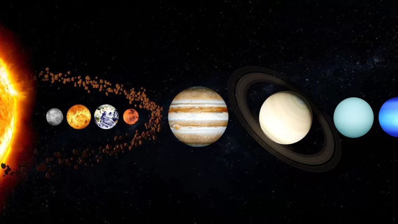 Simulação da disposição dos planetas no Sistema Solar