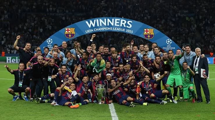 Jogadores comemoram título da Champions League edição 2015