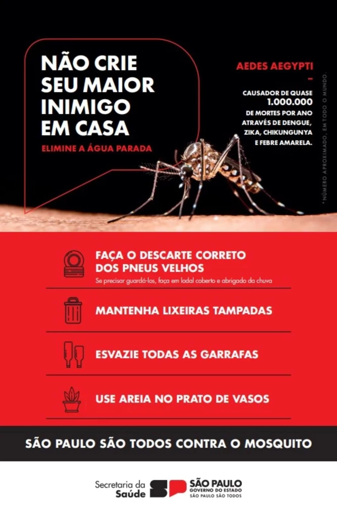 Governo de São Paulo divulga panfletos com informações de como prevenir doenças transmitidas pelo mosquito Aedes aegypti
