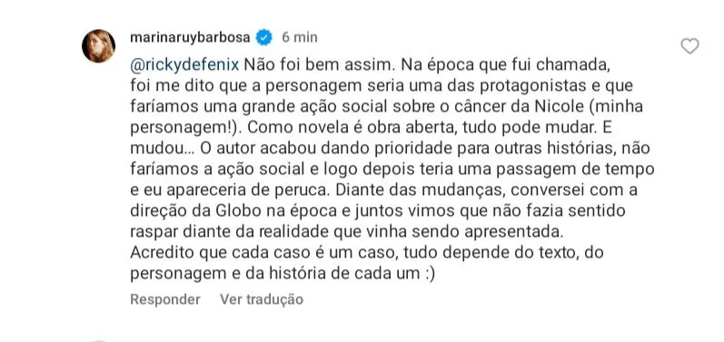 Marina Ruy Barbosa respondendo comentários 