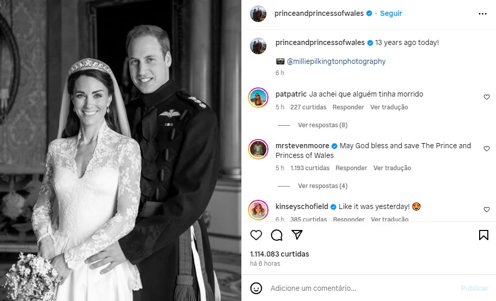 Princesa Kate Middleton e Príncipe William posam para foto em seu casamento