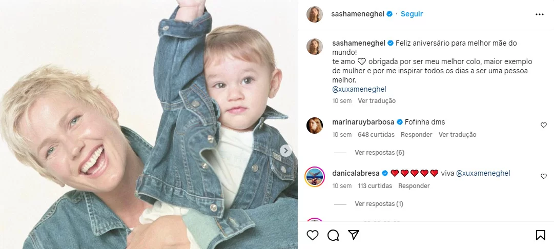 Sasha Menghel deseja feliz dia das mães para Xuxa