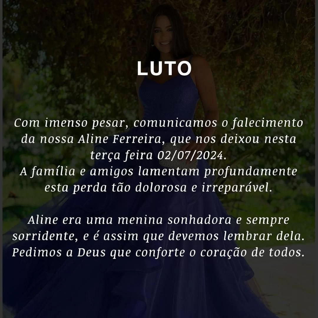 Nota de falecimento da influencer (Foto: reprodução/Instagram/@linefrreira) Lorena Bueri