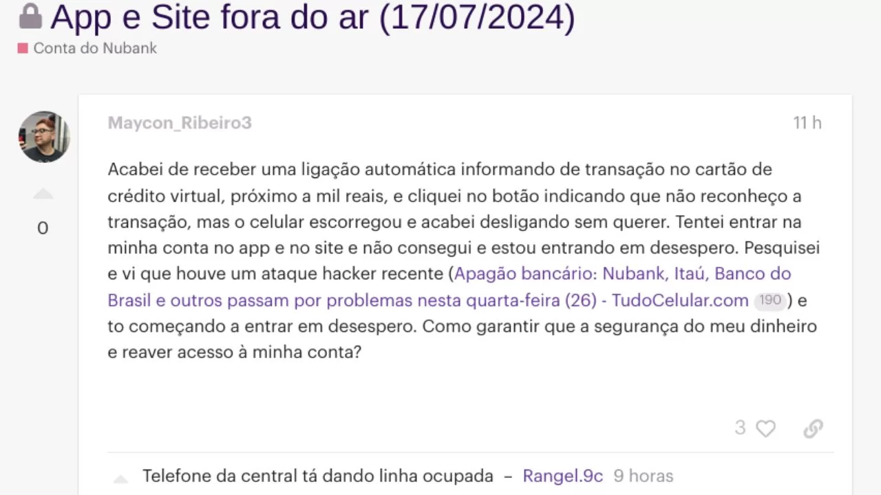 Reclamação Cliente Nubank