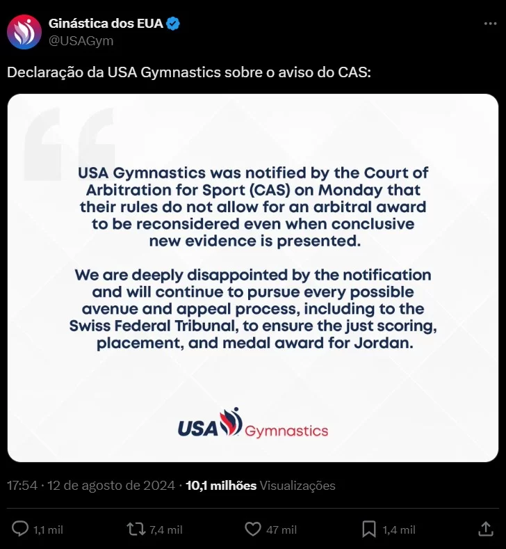 Comunicado da USA Gymnastics