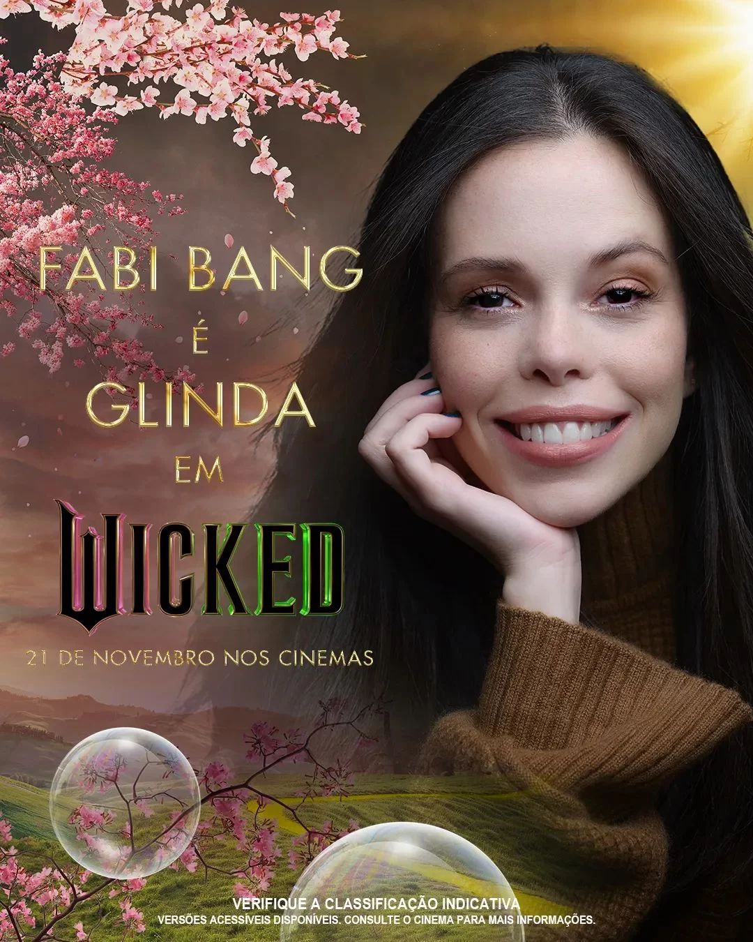 Fabi Bang dubla Glinda no filme Wicked (Reprodução/Instagram/@universalpicsbr) Lorena Bueri