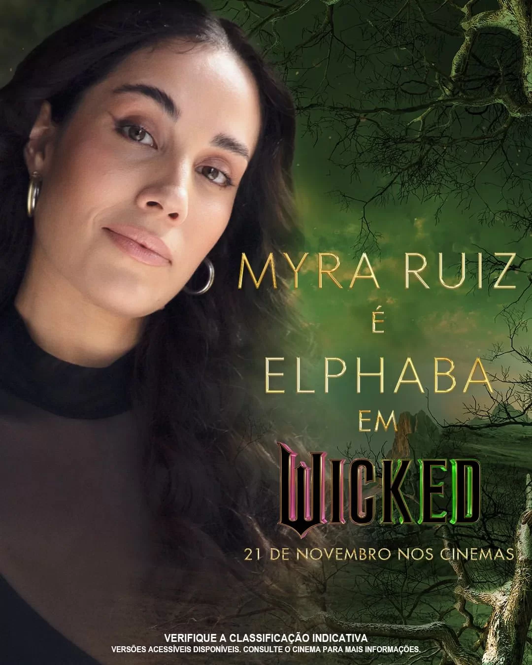 Myra Ruiz dubla Elphaba no filme Wicked (Reprodução/Instagram/@universalpicsbr) Lorena Bueri