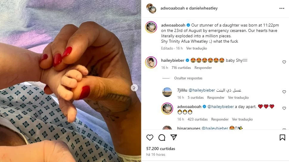 Hailey comenta em post de amiga e revela data de nascimento de Jack Blues, seu primeiro filho