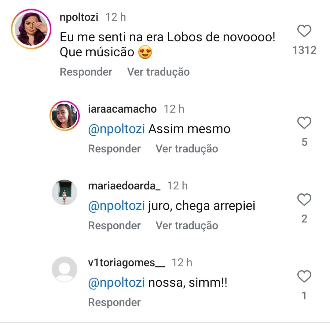 Comentário de fãs comparando com álbum 'Lobos' (Instagram/@Jão) Lorena Bueri