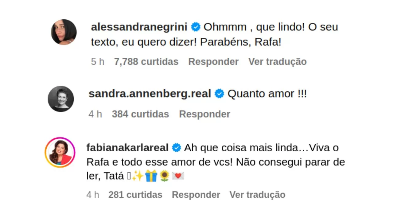 Alguns dos comentários na declaração de Tatá Werneck (Foto: Reprodução/Instagram/@tatawerneck)