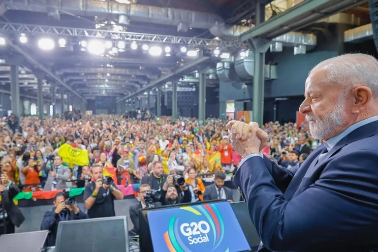 Presidente Lula após discurso no G20 social (Foto:reprodução/Gov.br/Ricardo Stuckert)