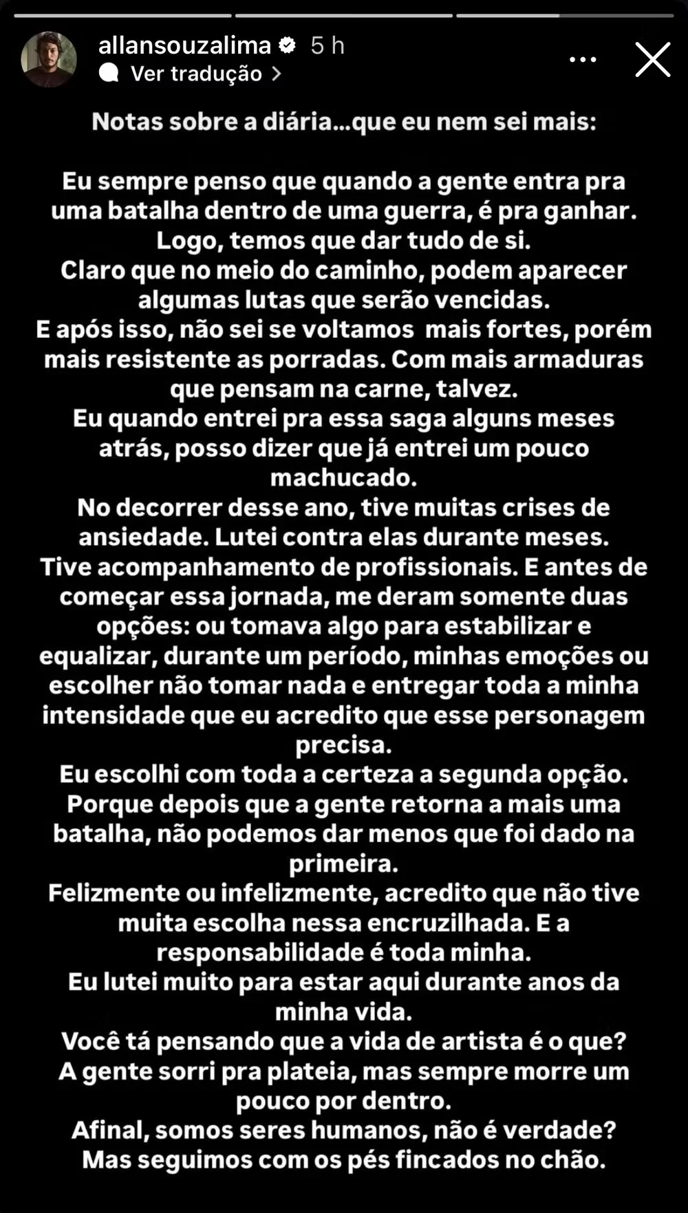 No início do mês ator revelou seus problemas com a ansiedade (Foto: Reprodução/Instagram/@allansouzalima)