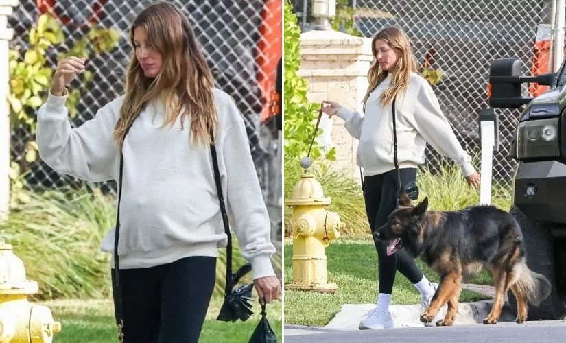 Gisele caminhando pelas ruas de Miami com seu cachorro (Foto: Reprodução/Backgrid/The Grosby Group)