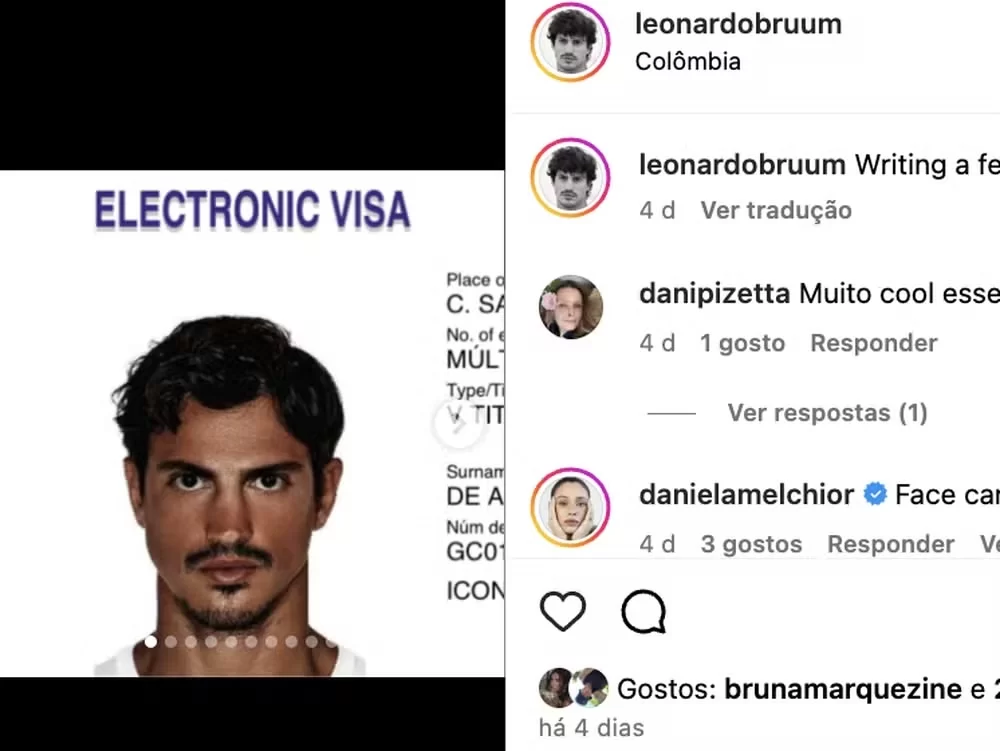 Curtida de Bruna Marquezine em publicação recente do modelo (Foto: Reprodução/Instagram/@leonardobruum)