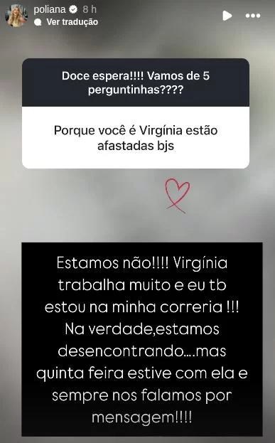 Pergunta foi feita por interação em rede social (Foto: Reprodução/Instagram/@poliana)